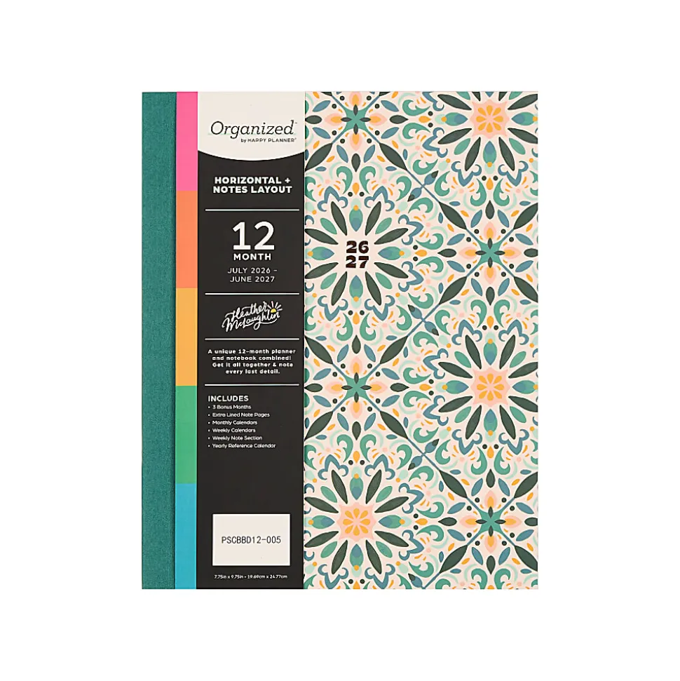 Organized by Happy Planner 12-Month Monthly/Weekly Classic Book Bound Soft Planner, 7-3/4" x 9-3/4", Coastal Cottage, July 2026-June 2027, Total Qty 1