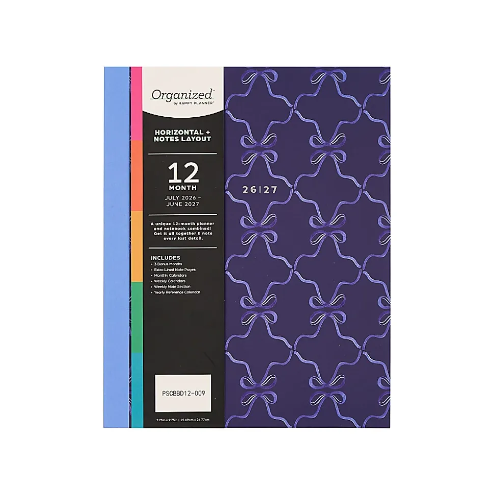 Organized by Happy Planner 12-Month Monthly/Weekly Classic Book Bound Soft Planner, 7-3/4" x 9-3/4", Cottage Blues Navy, July-June, Total Qty 1