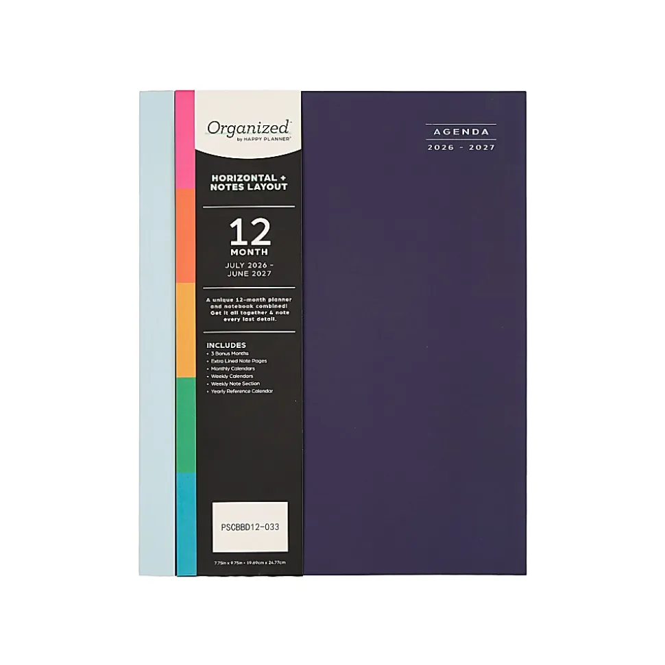 Organized by Happy Planner 12-Month Monthly/Weekly Classic Book Bound Soft Planner, 7-3/4" x 9-3/4", Midnight, July 2026 - June 2027, Total Qty 1