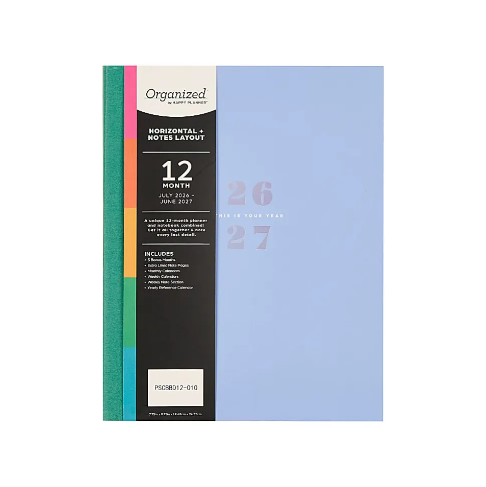 Organized by Happy Planner 12-Month Monthly/Weekly Classic Book Bound Soft Planner, 7-3/4" x 9-3/4", Blue, July 2026-June 2027, Total Qty 1