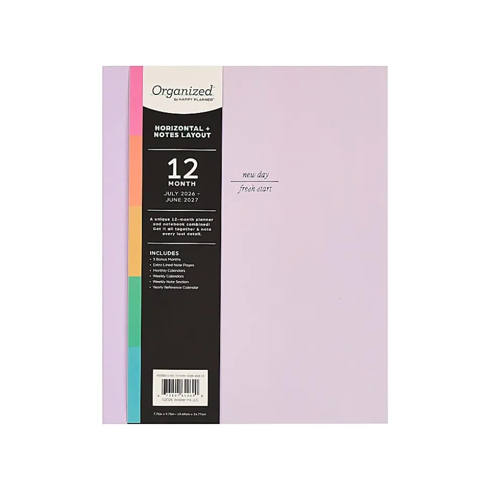 Organized by Happy Planner 12-Month Monthly/Weekly Classic Book Bound Soft Planner, 7-3/4" x 9-3/4", Dream, July 2026 - June 2027, Total Qty 1