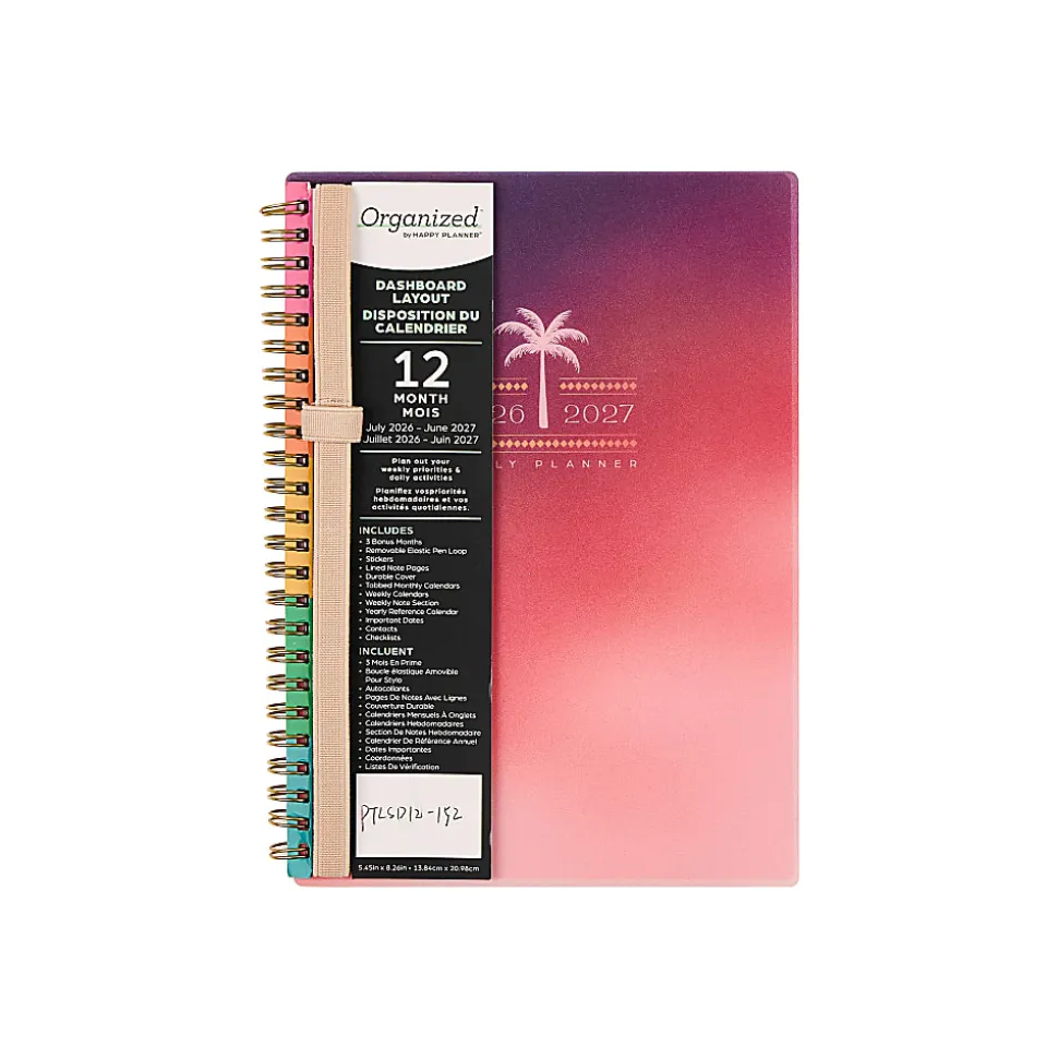 Organized by Happy Planner 12-Month Monthly/Weekly Small Twin Loop Planner, 5-1/2" x 8-5/16", Dreamy Palms, July 2026 - June 2027, Total Qty 1