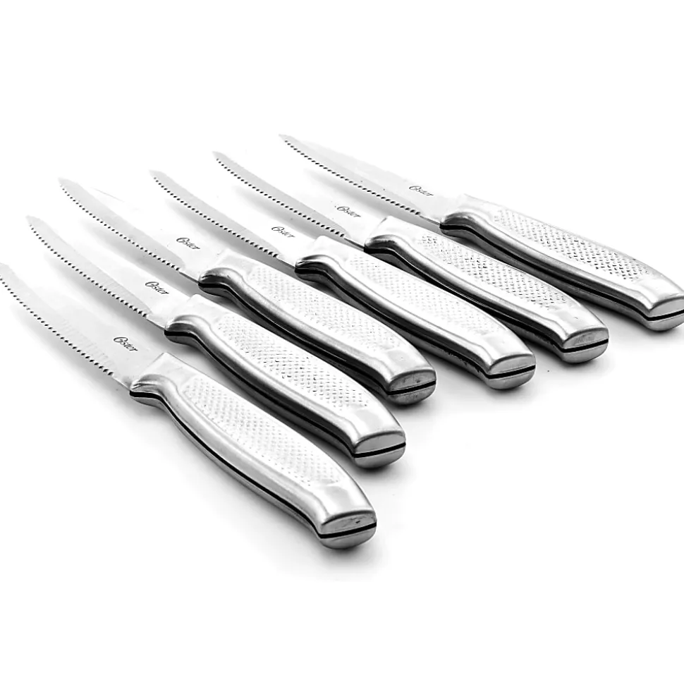Oster Edgefield 14-Piece Stainless-Steel Cutlery Knife Set With Knife Block, Silver/Black