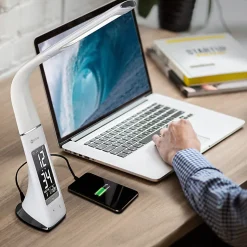 OttLite® Wellness Series®, Thrive LED Sanitizing Desk Lamp With Clock And USB Charging