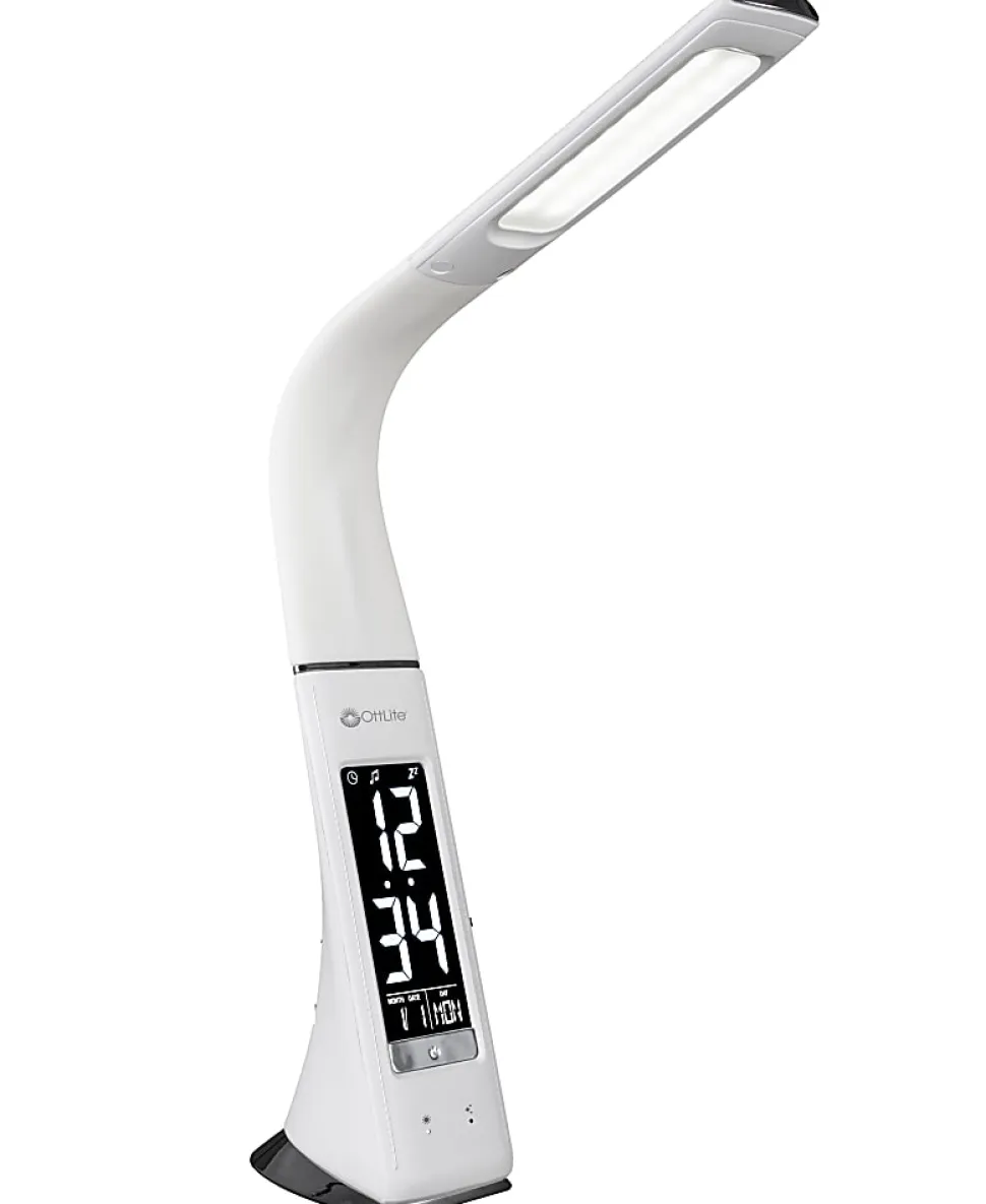 OttLite® Wellness Series®, Thrive LED Sanitizing Desk Lamp With Clock And USB Charging