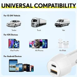 Overtime 4-Piece Wall And Car Charger Kit, 10', White