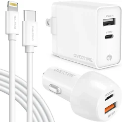 Overtime Wall And Car Charger Kit, 6', White, OHC6IC