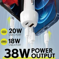 Overtime Wall And Car Charger Kit, 6', White, OHC6TC