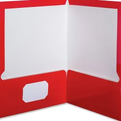 Oxford™ Laminated Twin-Pocket Folders, 8 1/2" x 11", Red, Box Of 25