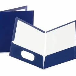 Oxford™ Laminated Twin-Pocket Folders, 8 1/2" x 11", Navy, Box Of 25