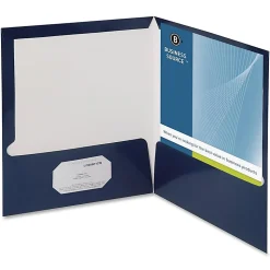 Oxford™ Laminated Twin-Pocket Folders, 8 1/2" x 11", Navy, Box Of 25