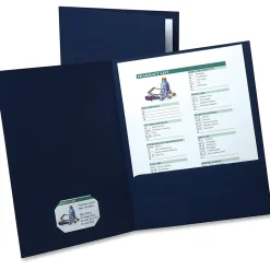 Oxford® Linen-Like Portfolios, 2 Pocket, Navy, Pack of 5