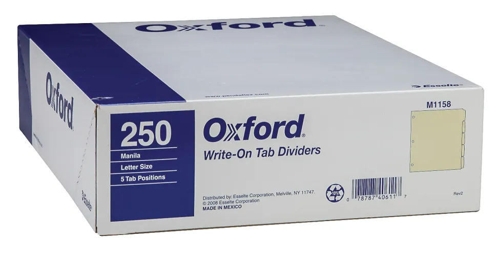 Oxford™ Manila Tab Dividers, Blank, 5-Tab, Box Of 50 Sets