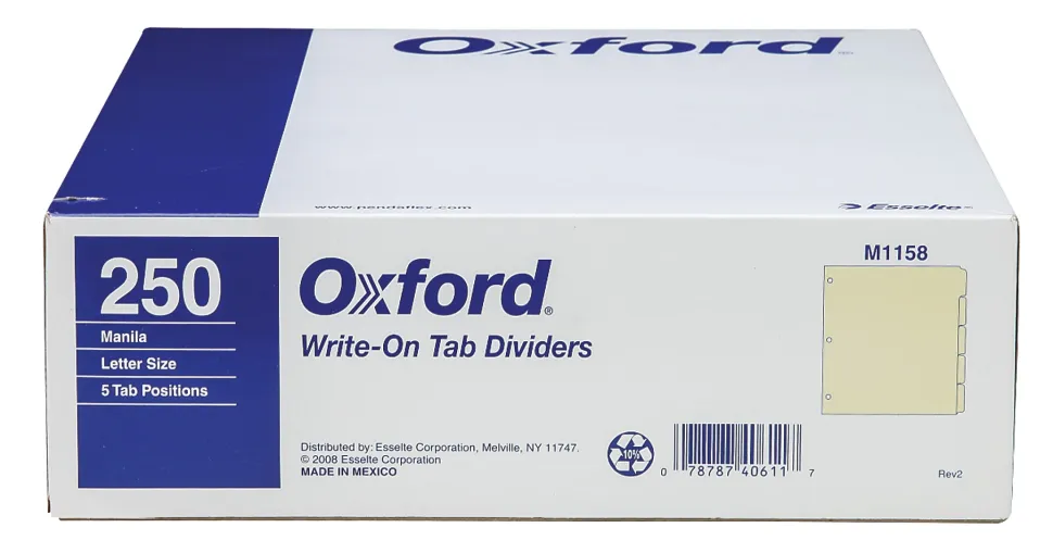 Oxford™ Manila Tab Dividers, Blank, 5-Tab, Box Of 50 Sets