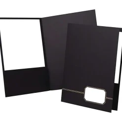 Oxford™ Monogram Executive Twin Pocket Portfolios, 9" x 11 7/8", Black/Gold, Pack Of 4