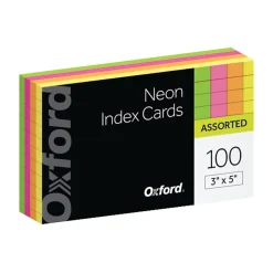 Oxford® Neon Index Cards, 3" x 5", Ruled, Assorted Colors, 100 Per Pack