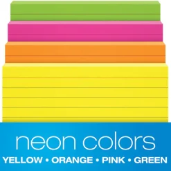 Oxford® Neon Index Cards, 3" x 5", Ruled, Assorted Colors, 100 Per Pack