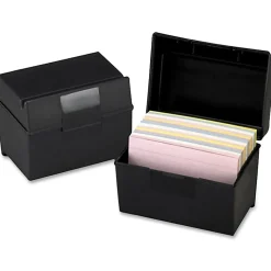 Oxford Plastic Index Card Boxes with Lids - External Dimensions: 6"x 4" - 400x Card - Flip Top Closure - Plastic - Black -  - 01461