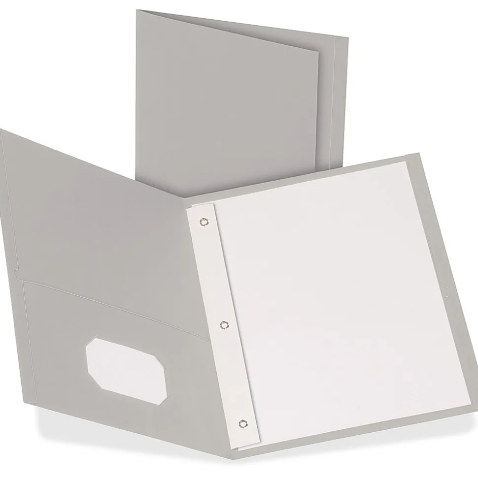 Oxford® Twin Pocket 3-Hole Fastener Folders, Letter Size (8 1/2" x 11"), Gray, Box Of 25