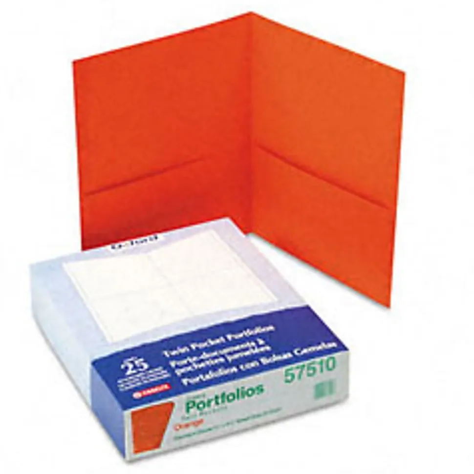 Oxford™ Twin-Pocket Portfolios, 8 1/2" x 11", Orange, Pack Of 25