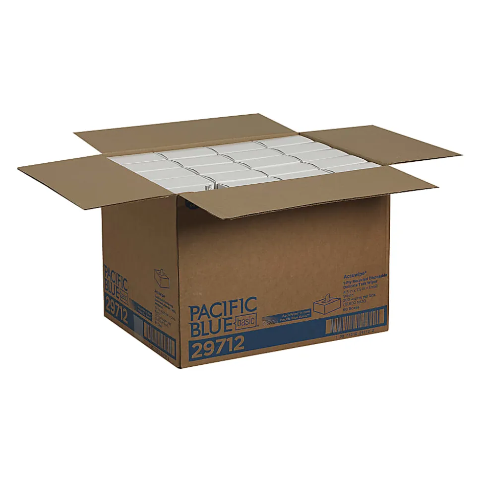 Pacific Blue Basic™ by GP PRO Accuwipe® 1-Ply Disposable Delicate Task Wipers, 100% Recycled,, 260 Sheets Per Roll, Case Of 60 Rolls