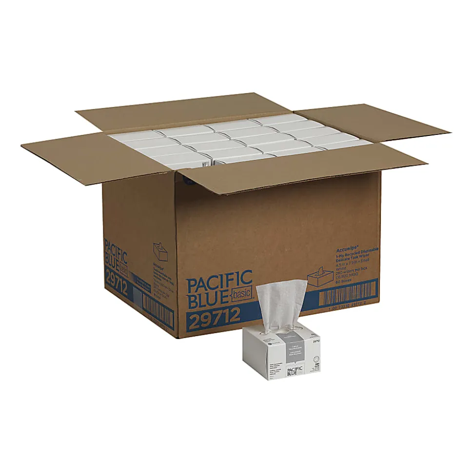 Pacific Blue Basic™ by GP PRO Accuwipe® 1-Ply Disposable Delicate Task Wipers, 100% Recycled,, 260 Sheets Per Roll, Case Of 60 Rolls