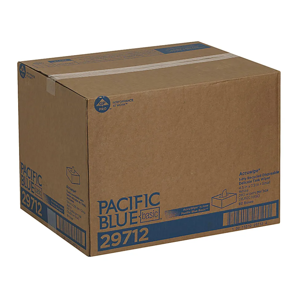 Pacific Blue Basic™ by GP PRO Accuwipe® 1-Ply Disposable Delicate Task Wipers, 100% Recycled,, 260 Sheets Per Roll, Case Of 60 Rolls