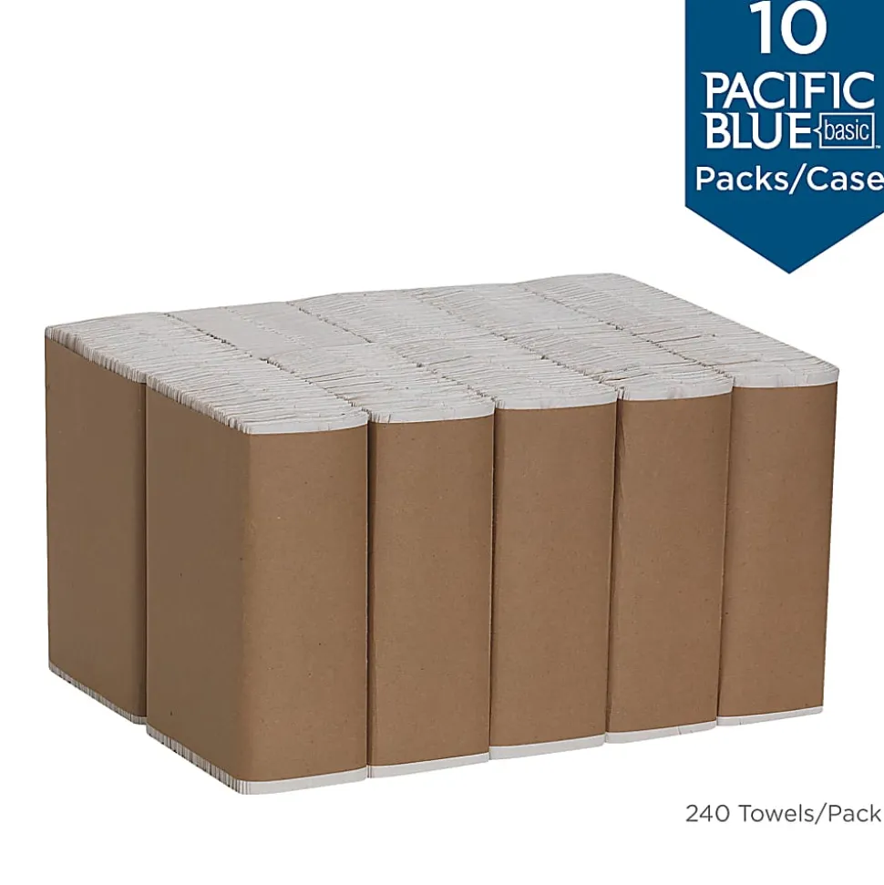 Pacific Blue Basic® by GP PRO, 1-Ply, C-Fold Paper Towels, 10.1" X 12.7", 100% Recycled, White, 240 Sheets per Pack, 10 Packs Per Case