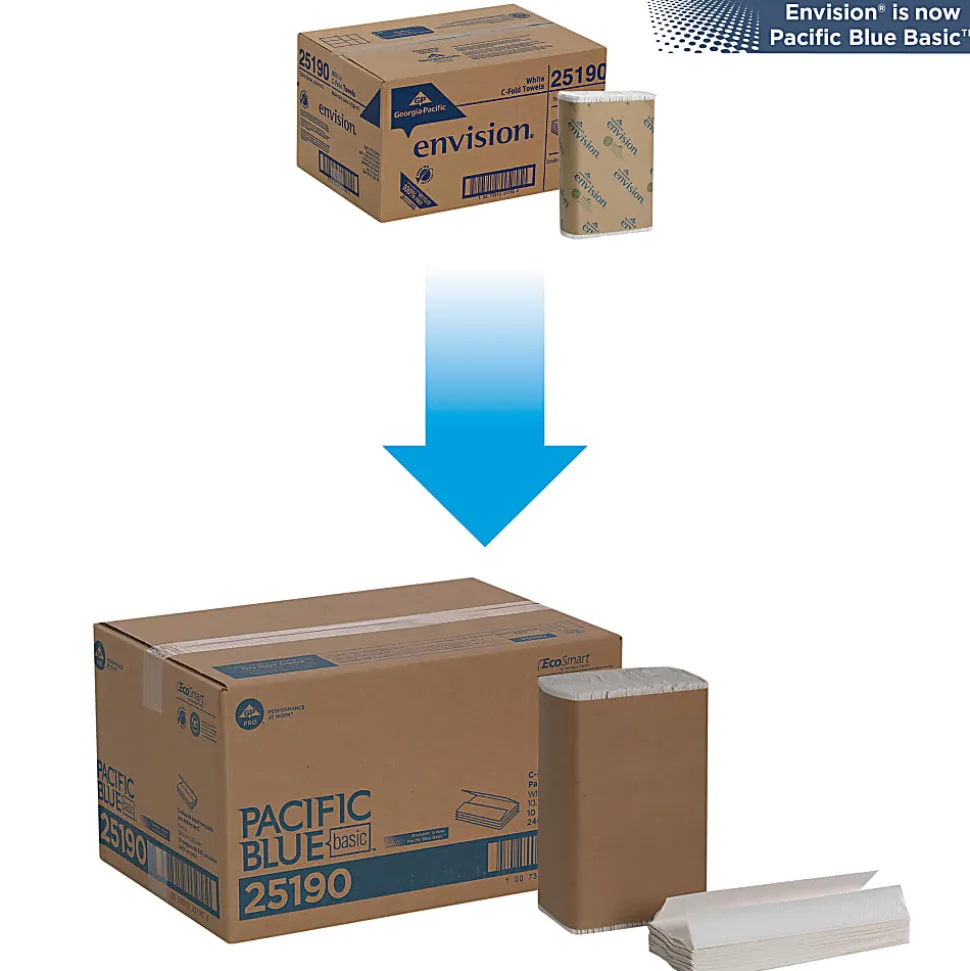 Pacific Blue Basic® by GP PRO, 1-Ply, C-Fold Paper Towels, 10.1" X 12.7", 100% Recycled, White, 240 Sheets per Pack, 10 Packs Per Case