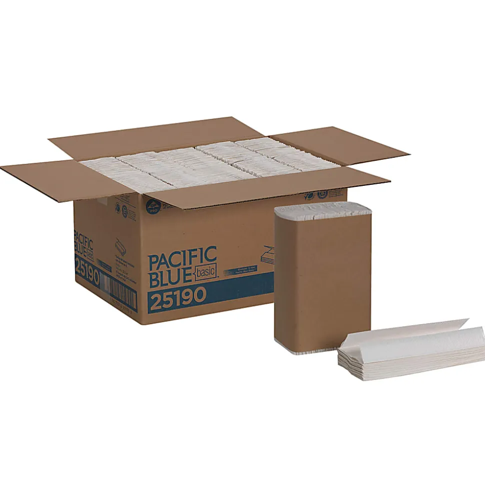 Pacific Blue Basic® by GP PRO, 1-Ply, C-Fold Paper Towels, 10.1" X 12.7", 100% Recycled, White, 240 Sheets per Pack, 10 Packs Per Case