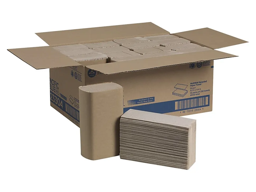 Pacific Blue Basic® by GP PRO, 1-Ply, Multifold Paper Towels, 9.2" X 9.4", 100% Recycled, Brown, 250 Sheets per Pack, 16 Packs Per Case
