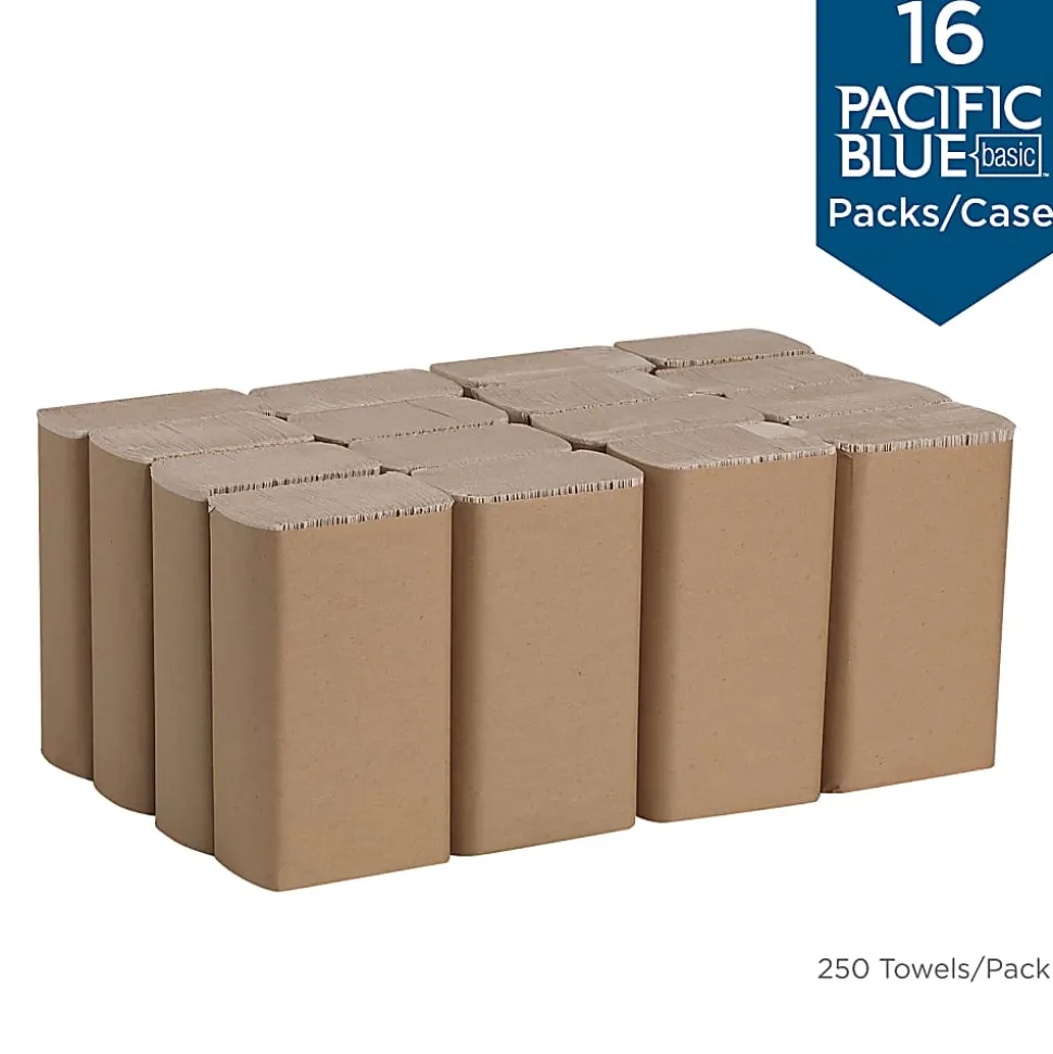 Pacific Blue Basic® by GP PRO, 1-Ply, Multifold Paper Towels, 9.2" X 9.4", 100% Recycled, Brown, 250 Sheets per Pack, 16 Packs Per Case
