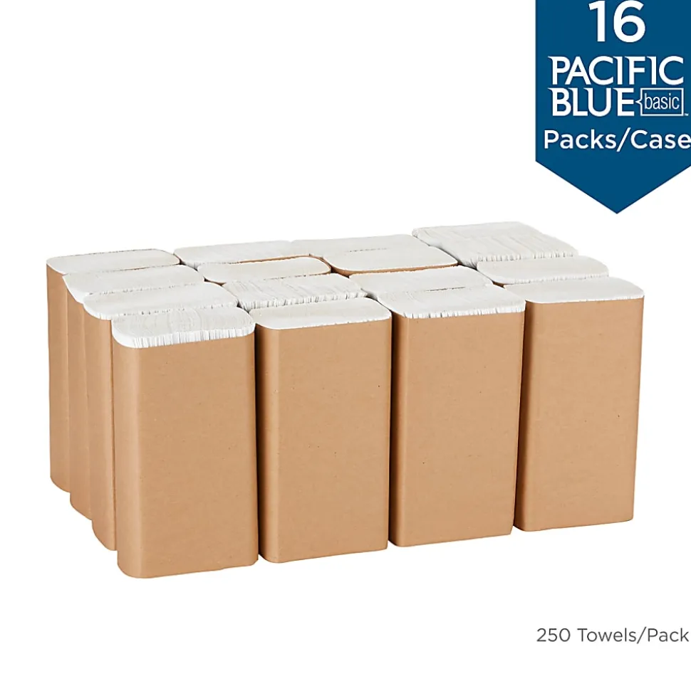 Pacific Blue Basic® by GP PRO, 1-Ply, Multifold Paper Towels, 9.2" X 9.4", 100% Recycled, White, 250 Sheets per Pack, 16 Packs Per Case