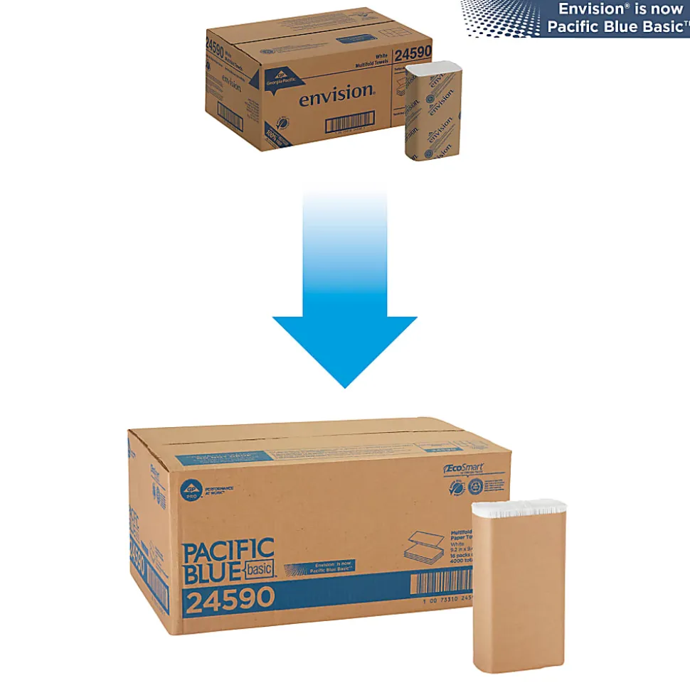 Pacific Blue Basic® by GP PRO, 1-Ply, Multifold Paper Towels, 9.2" X 9.4", 100% Recycled, White, 250 Sheets per Pack, 16 Packs Per Case