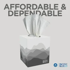 Pacific Blue BasicĀ® 2-Ply Facial Tissues, Cube Box, White, 100% Recycled Fiber, 86 Tissues Per Box, 36 Boxes Per Case