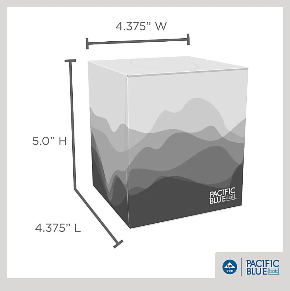 Pacific Blue Basic® 2-Ply Facial Tissues, Cube Box, White, 100% Recycled Fiber, 86 Tissues Per Box, 36 Boxes Per Case