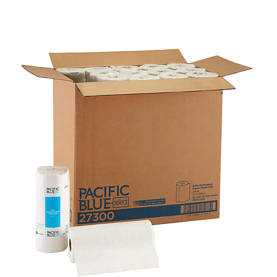 Pacific Blue Select® by GP PRO, 2-Ply, Perforated Paper Towels, White, 30 Rolls Per Case, 100 Sheets Per Roll