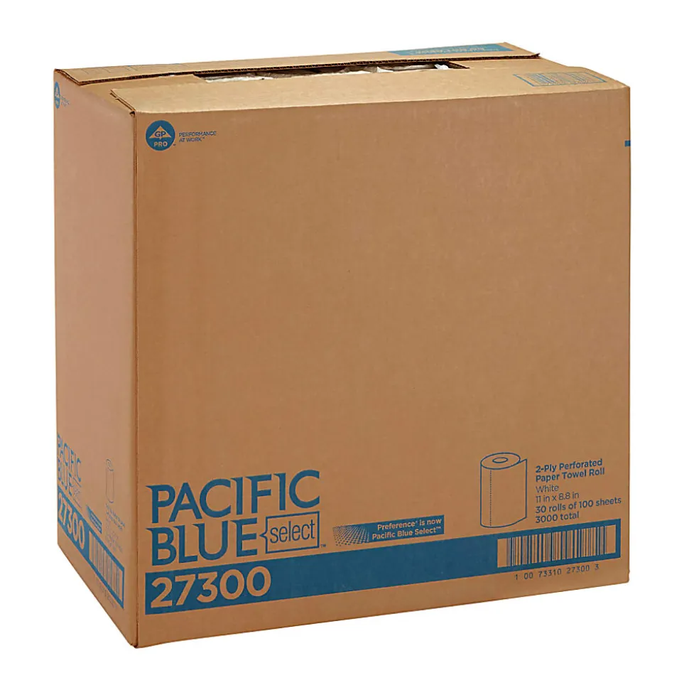 Pacific Blue Select® by GP PRO, 2-Ply, Perforated Paper Towels, White, 30 Rolls Per Case, 100 Sheets Per Roll