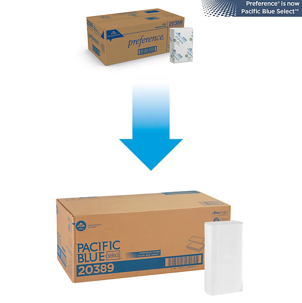 Pacific Blue Select® by GP PRO, 1-Ply, Multifold Towels, 9.2" X 9.4", 40% Recycled, White, 250 Sheets per Pack, 16 Packs Per Case