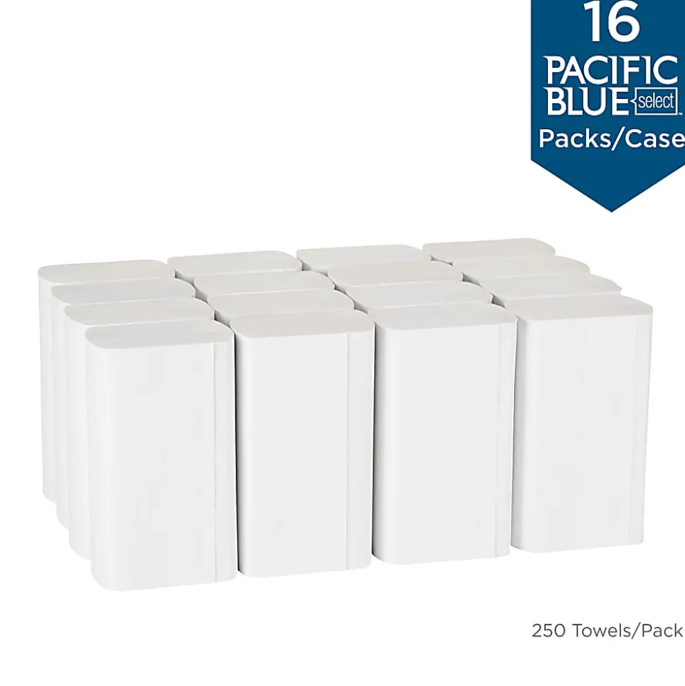 Pacific Blue Select® by GP PRO, 1-Ply, Multifold Towels, 9.2" X 9.4", 40% Recycled, White, 250 Sheets per Pack, 16 Packs Per Case
