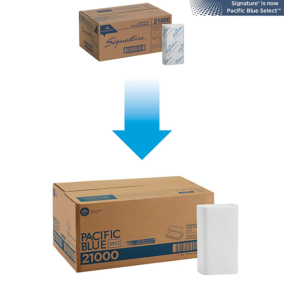 Pacific Blue Select® Premium Multi-Fold Paper Towels, 2-Ply, 9.2"Wx9.4"L, White, 2000 Count (125 Towels Per Pack, 16 Packs Per Case)