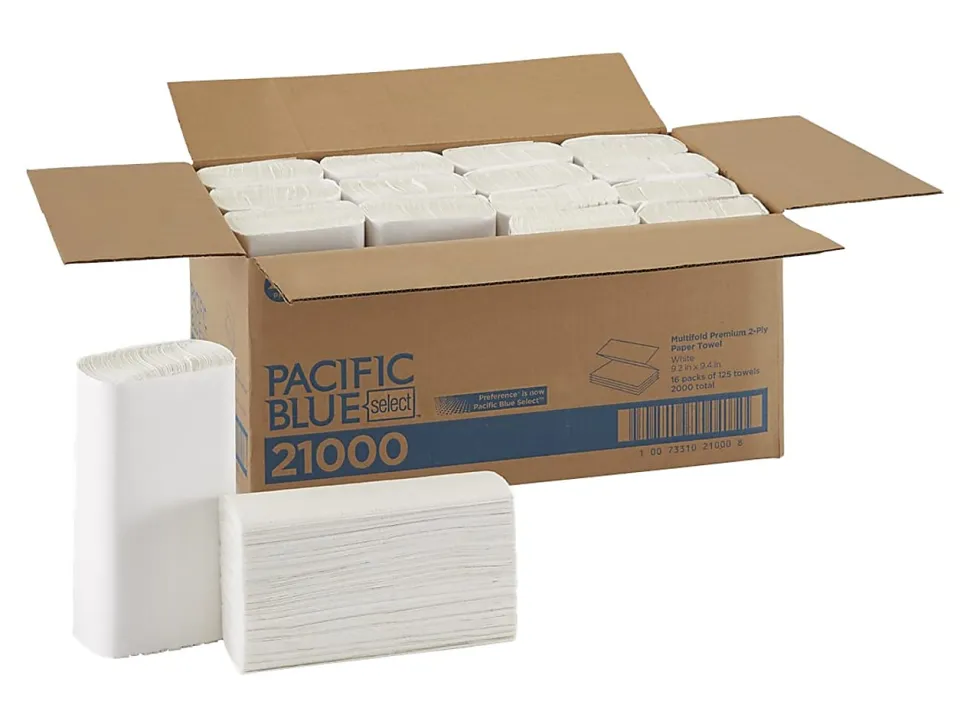 Pacific Blue Select® Premium Multi-Fold Paper Towels, 2-Ply, 9.2"Wx9.4"L, White, 2000 Count (125 Towels Per Pack, 16 Packs Per Case)