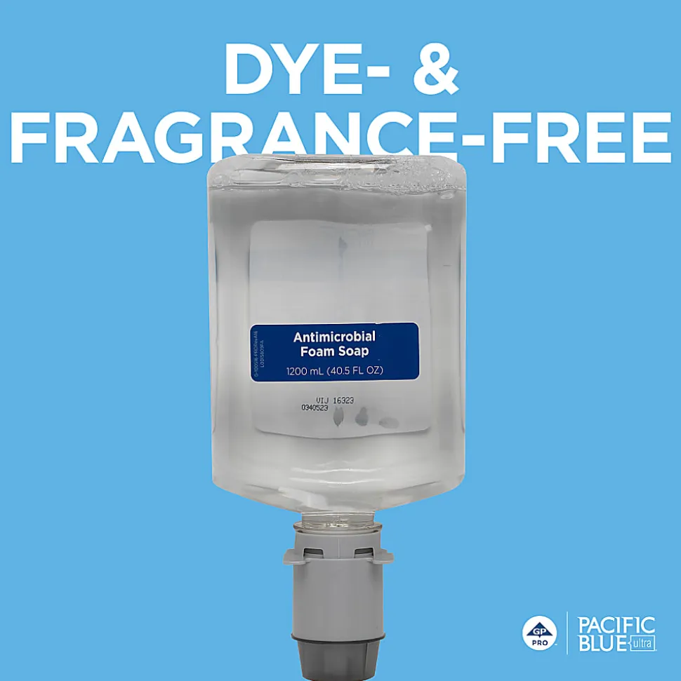 Pacific Blue Ultra® Antimicrobial Foam Hand Soap Refills for Manual Dispensers, Dye & Fragrance Free, 1200mL per Bottle, Case of 4 Bottles (4800 mL)