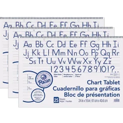 Pacon® Chart Tablets, Manuscript Cover, 24" x 16", 1-1/2" Ruled, White, 25 Sheets Per Tablet, Pack Of 3 Tablets