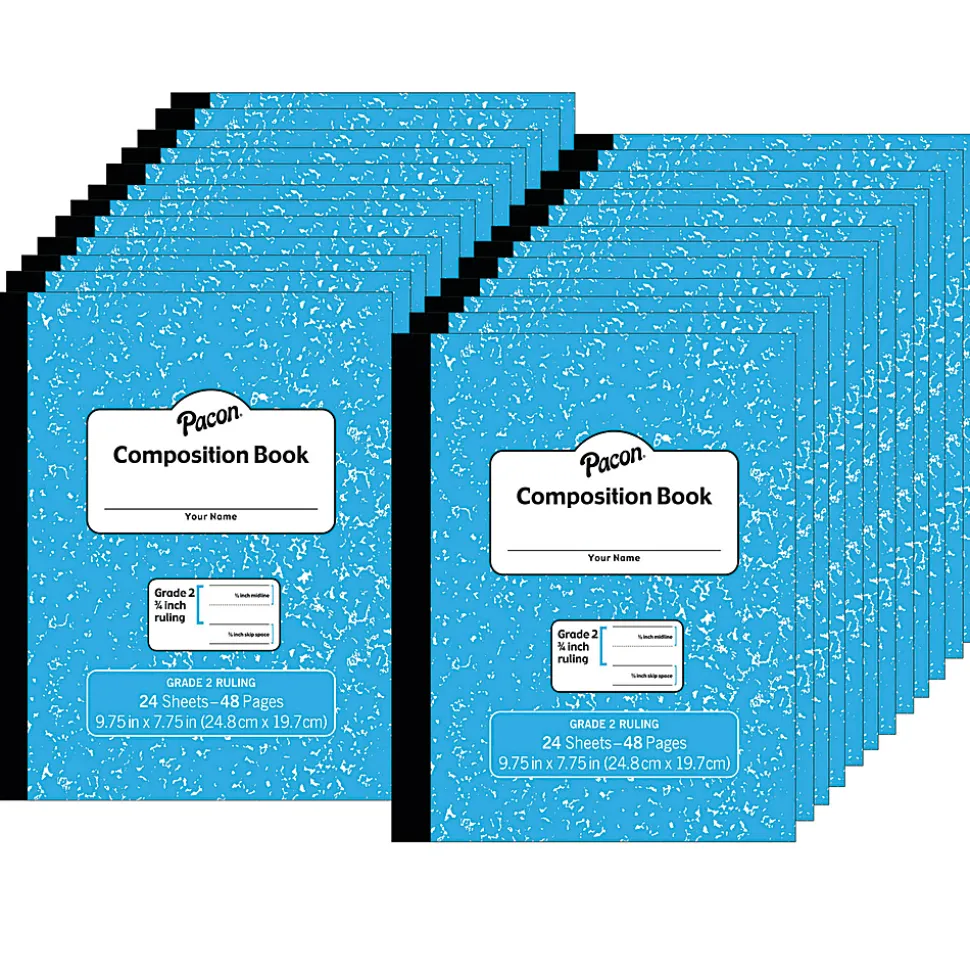 Pacon® Composition Books, Grade 2, 9-3/4" x 7-1/2", Primary Ruled, 24 Sheets, Blue Marble, Pack Of 24 Books