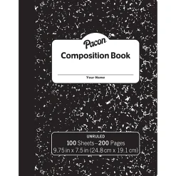 Pacon Composition Books, Unruled 9-3/4" x 7-1/2", Black Marble, 100 Sheets, Pack Of 6 Books