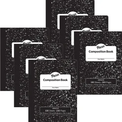 Pacon Composition Books, Unruled 9-3/4" x 7-1/2", Black Marble, 100 Sheets, Pack Of 6 Books