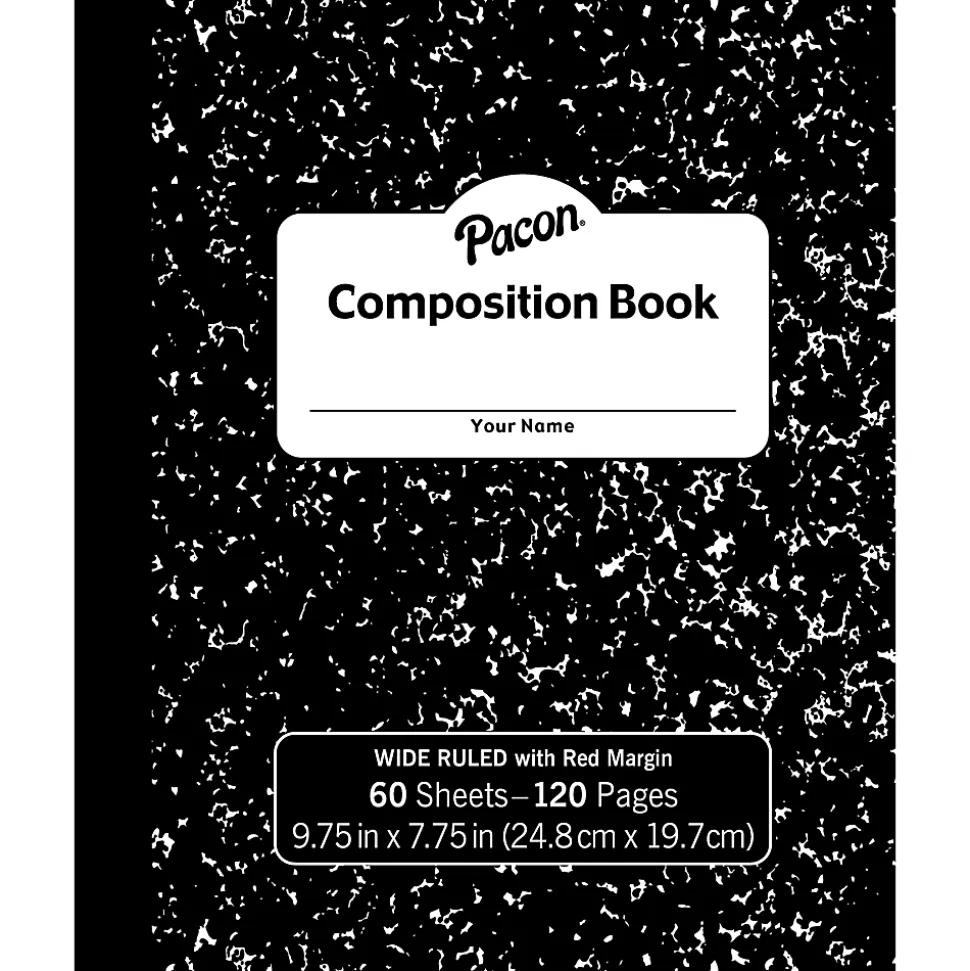 Pacon® Composition Books, 9-3/4" x 7-3/4", Wide Ruled, Black Marble, 60 Sheets, Pack Of 12 Books