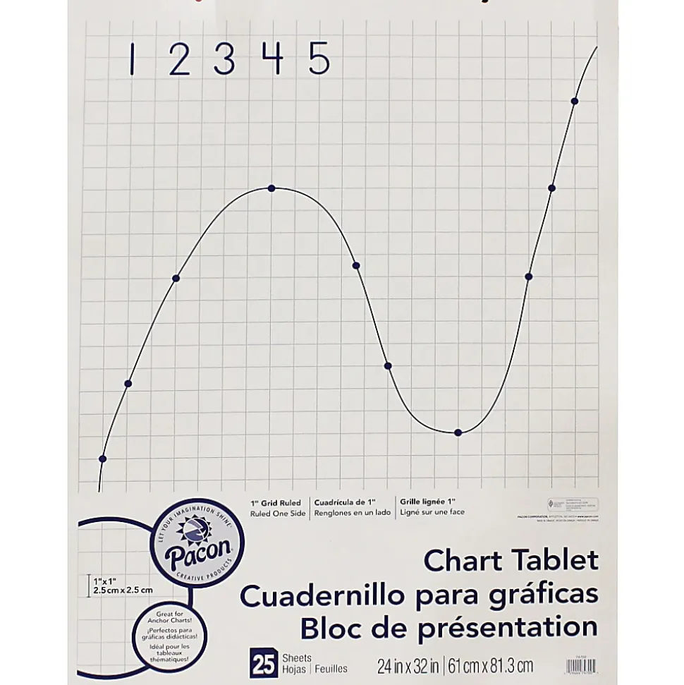 Pacon® Grid-Ruled Chart Tablets, Spiral Bound, 24" x 32", 1" Grid, 25 Sheets, White, Pack Of 2 Tablets