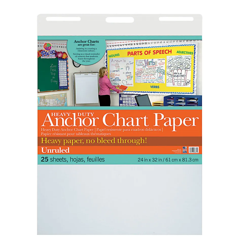 Pacon® Heavy-Duty Anchor Chart Paper Pad, 24" x 32", Unruled, White, 25 Sheets